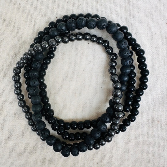 Protection crystal bracelets. Set of 4. Black pyrite, onyx, tourmaline. - Picture 2 of 3